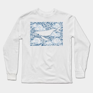 Magical Flying Whale Blue Clouds Blue Sky Dark Long Sleeve T-Shirt